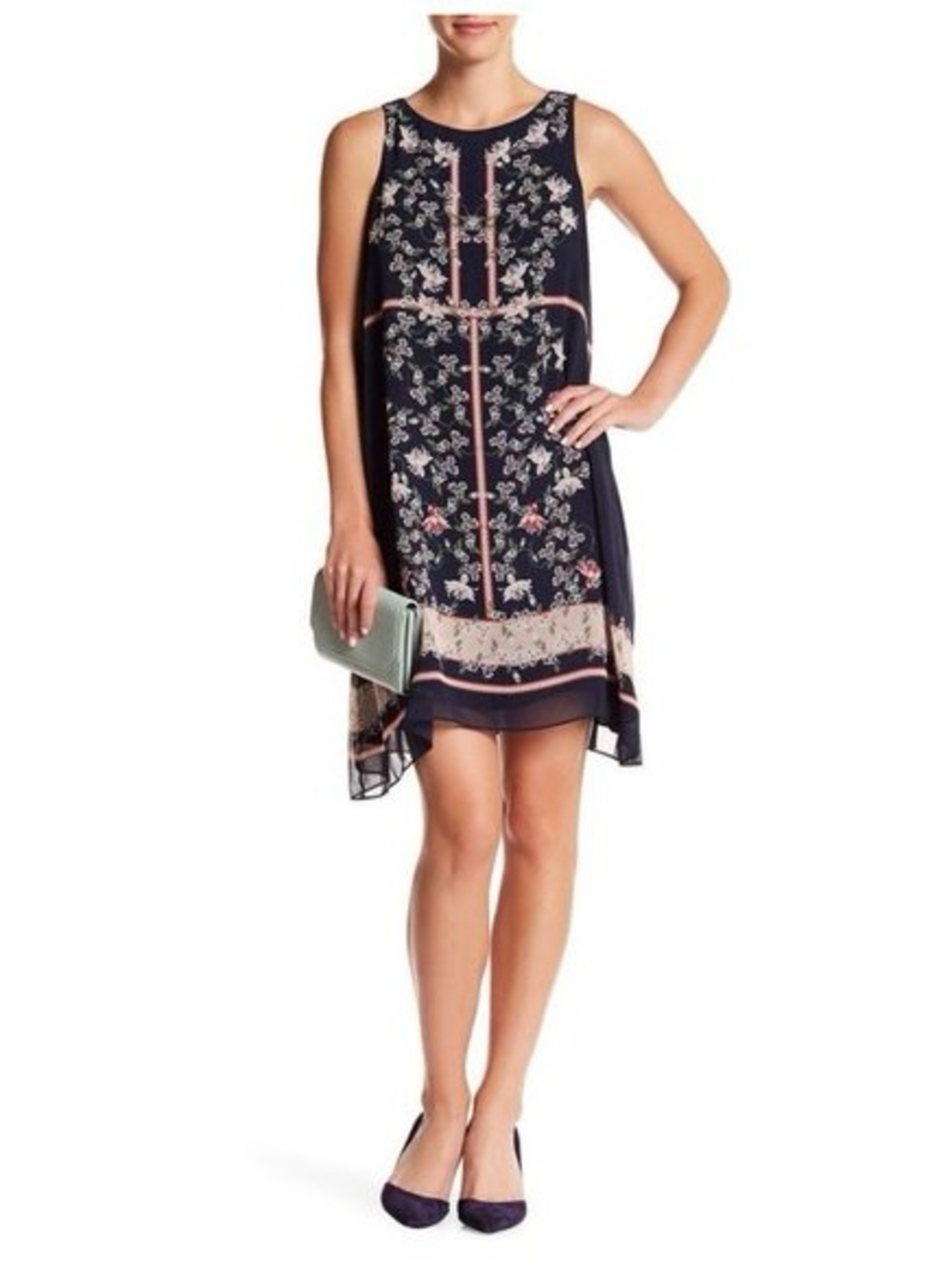 Max Studio Navy Floral Shift Dress, Size Small